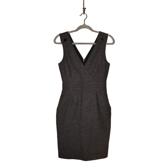 HALLHUBER $89 Black Gray Herringbone V-Neck Sleeveless Sheath Dress EU 34 / US 2 - Picture 1 of 4